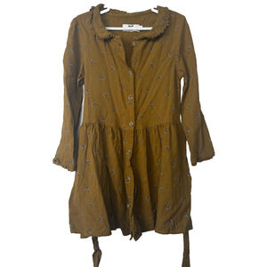 Cyrillus Paris Girls Yellow Floral Dress, Button Tie Size 4 Viscose C14